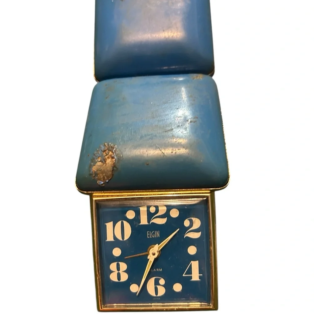 Vintage Elgin Blue and Gold Alarm Clock